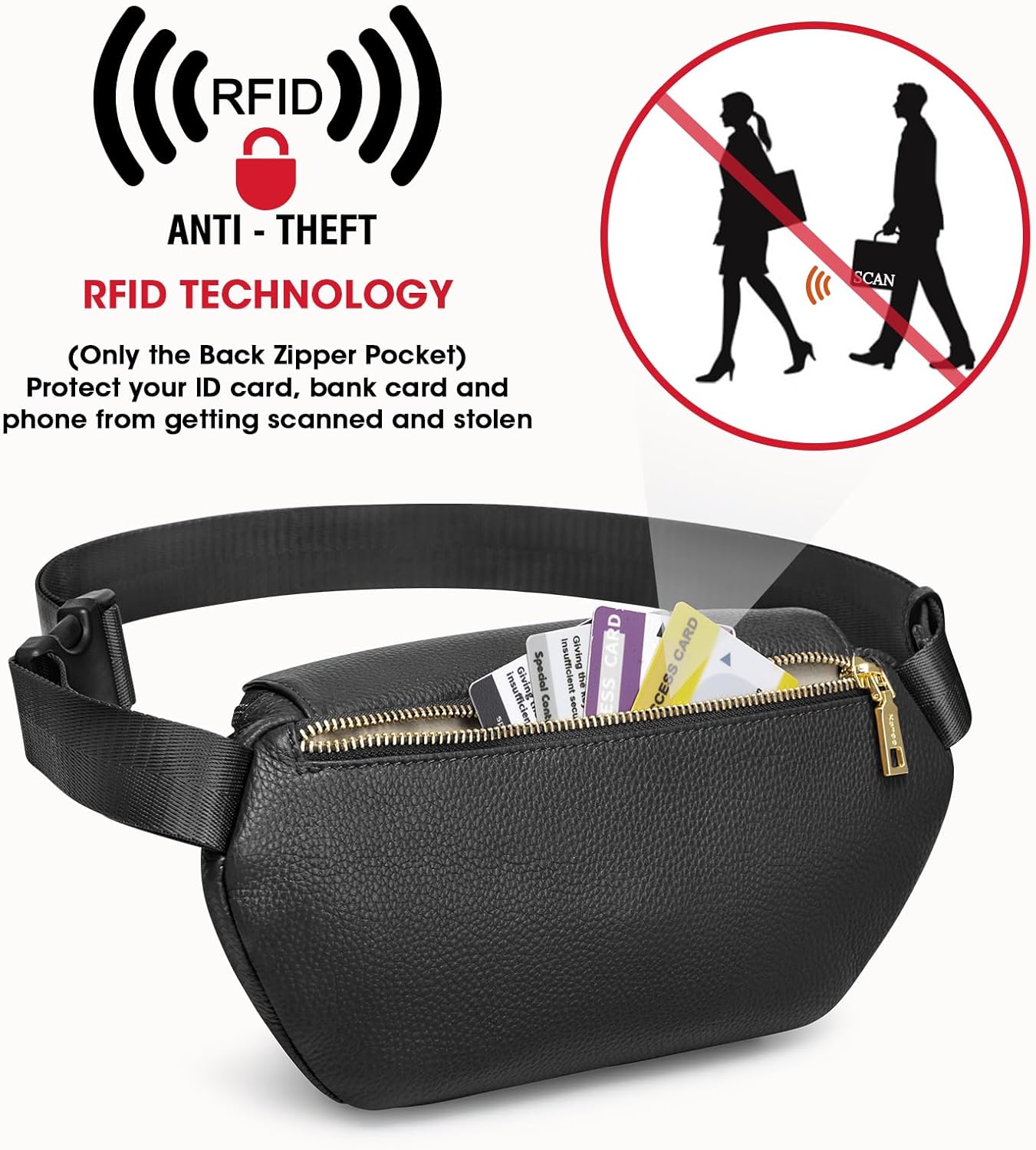 Kattee Fanny Packs for Women, Leather Crossbody Bags for Women Trendy, Small Belt Bag,Fashion Waist Packs with RFID Blocking, Black - Image 3