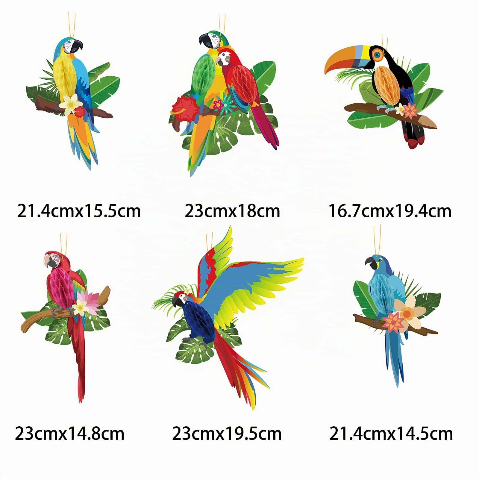 6 Piezas Recortes de Papel de Panal de Pájaros Tropicales Panal de Loro y 2 Piezas Guirnalda de Papel para Fiesta Hawaiana Cumpleaños de Niños Decoraciones Fiesta