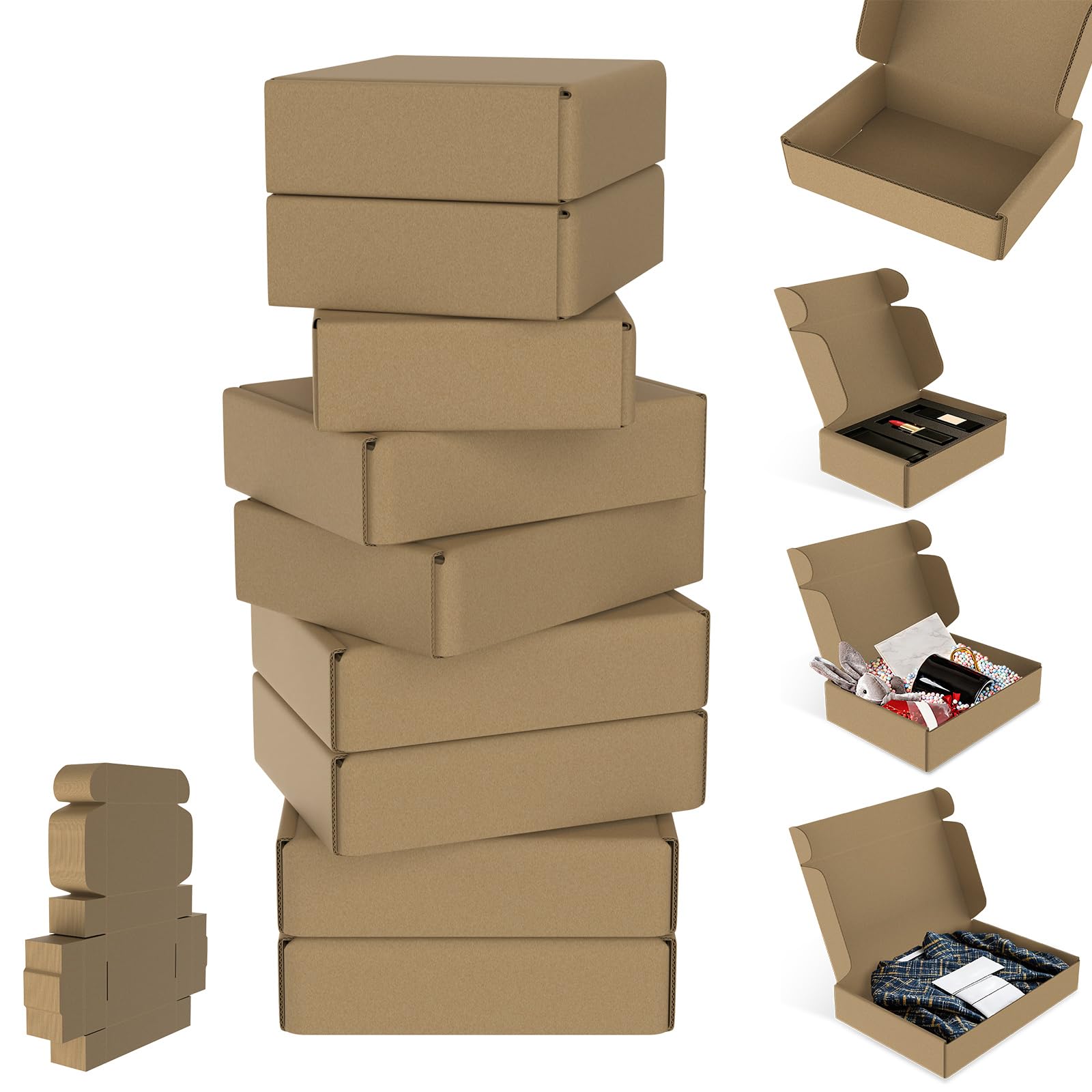 Versandkartons Faltkartons Kartons zum Versenden, Versandbox aus Wellpappe, Maxibriefkarton Faltschachtel für Bücher Kleidung Geschenke Kleinteile, 20x15x5 cm, braun Verpackungsbox, 100 Stück