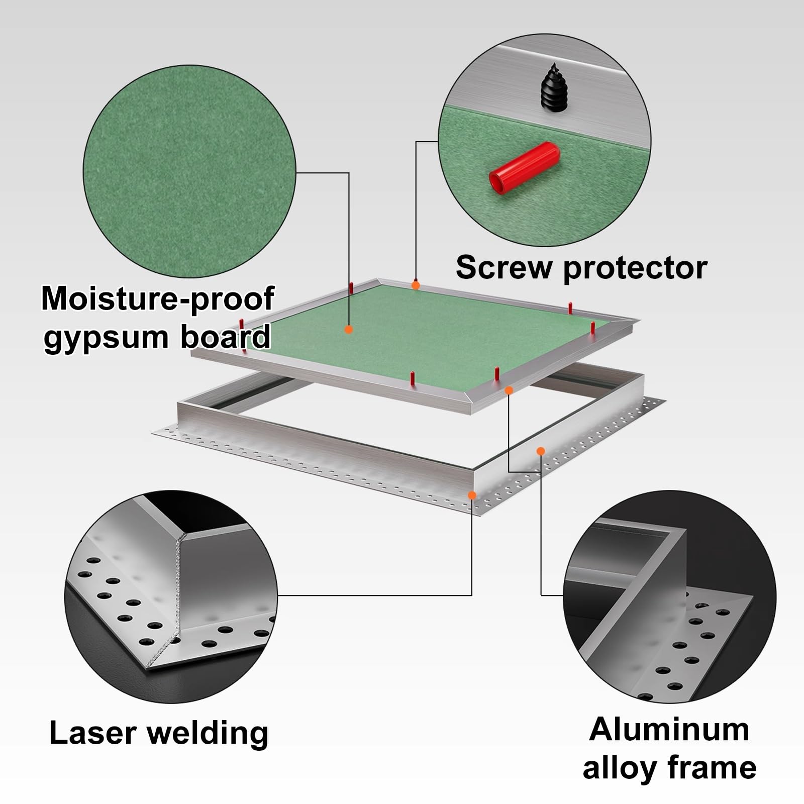 Panel drzwi wejściowych ze stopu aluminium 15 x 15 cm płyta gipsowo-kartonowa sufitowa dostęp do klapy otwierana od góry konstrukcja malowana rama z płyty gipsowo-kartonowej dla łatwej instalacji