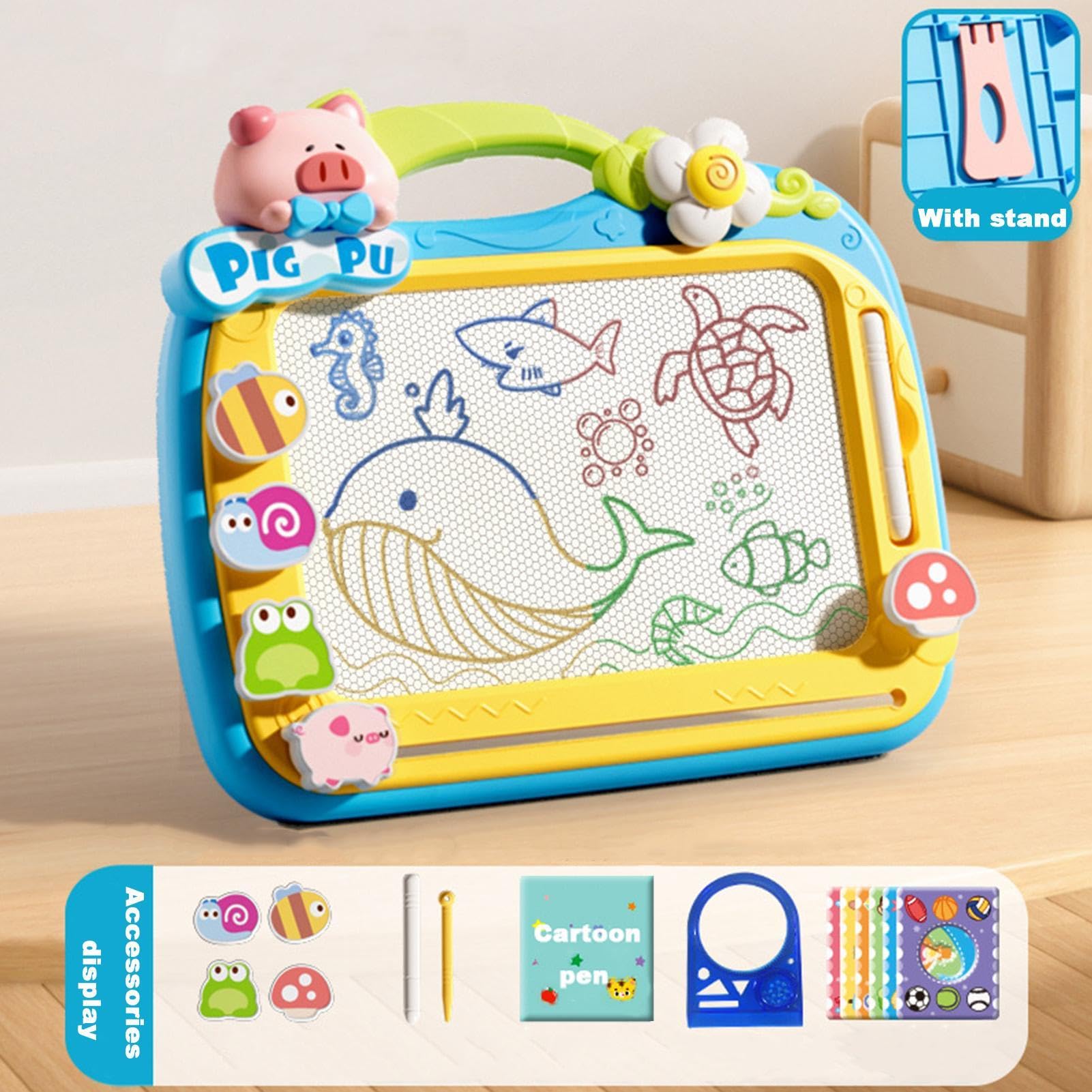 Lavagna da disegno magnetica per bambini, blocco da disegno con 2 penne | giocattolo educativo multifunzionale primaverile, tagliere da viaggio