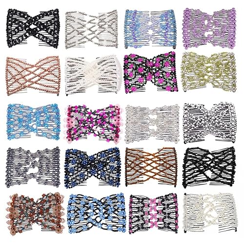 Miniatura 3 de Ruihfas 12 peines laterales mágicos para el cabello, con cuentas, elásticos, doble cara, clips para hacer moños, accesorios para el cabello para