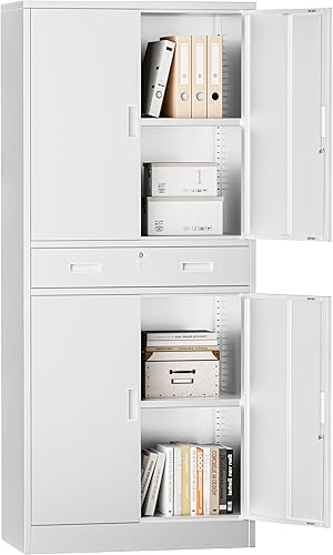 Miniatura 11 de Armario de almacenamiento de metal de 36 pulgadas de alto, armario de almacenamiento de garaje con 2 puertas con cerradura y 1 cajón, archivadores