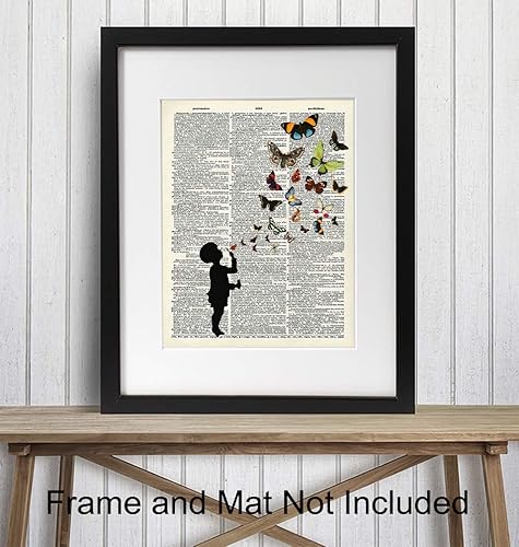 Miniatura 2 de Blowing Butterflies Dictionary Wall Art – 8x10 Upcycled Butterfly Home Decor, Wall Decoration for Kids, Childs, Boys, Girls Room, Bedroom, Nursery –