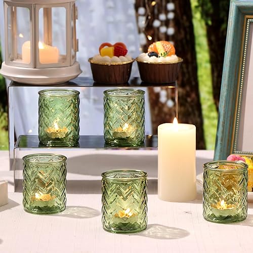 Miniatura 6 de Juego de 36 portavelas verdes, portavelas votivas verdes, soportes votivos de vidrio, centros de mesa de velas verdes para mesas, candelabros de