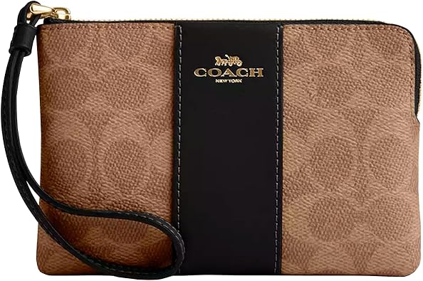 COACH Corner Zip Wristlet Signature CW854 Ladies Brown Black Casual Wallet