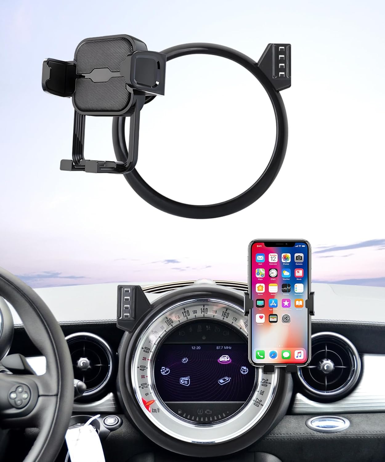 Car Phone Holder for 2007-2014 MINI Cooper 2008-2014 Cooper Clubman 2012-2015 Cooper Coupe/Roadster, Circular Car Screen Fixed Clip, Auto Accessories Navigation Bracket