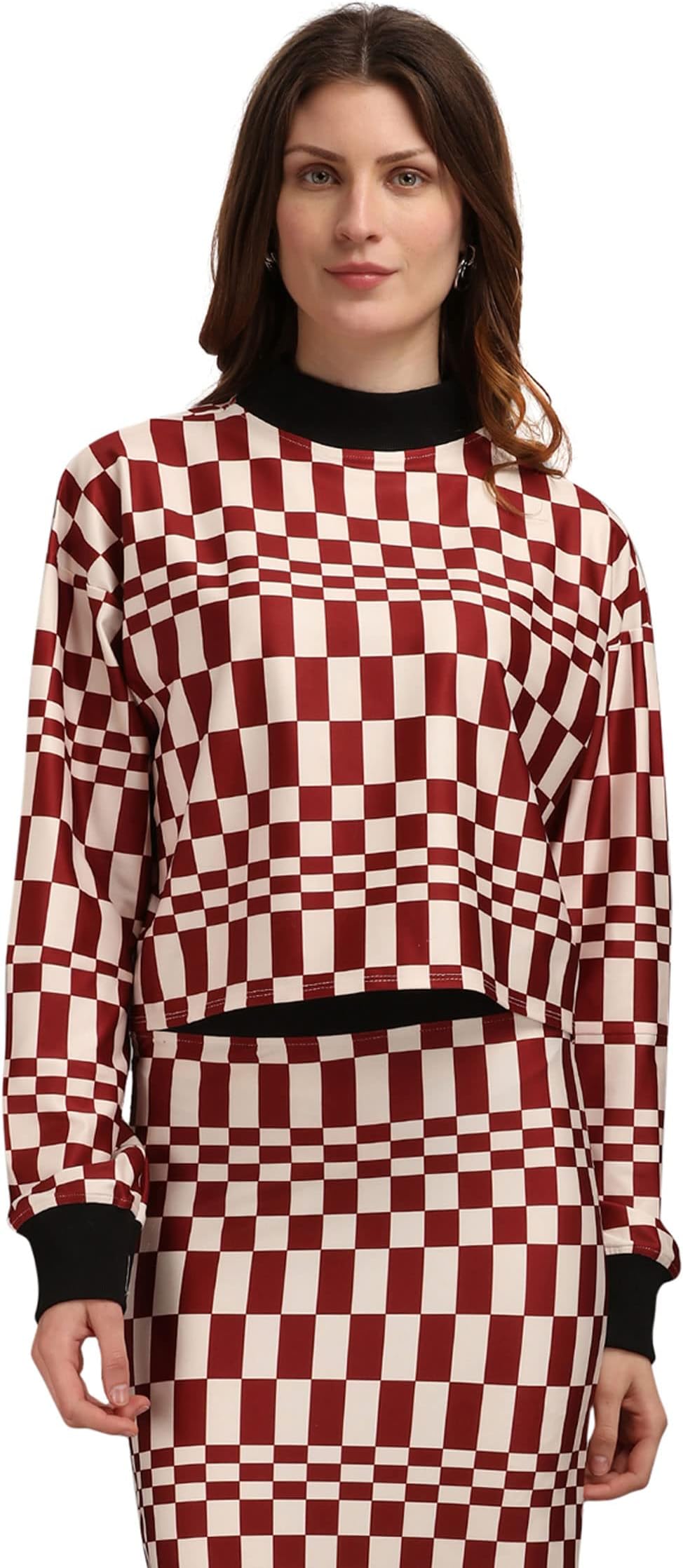 PURVAJAWomen's Solid Loose Fit T-Shirt (Mega-025-Maroon Chess-L_Maroon