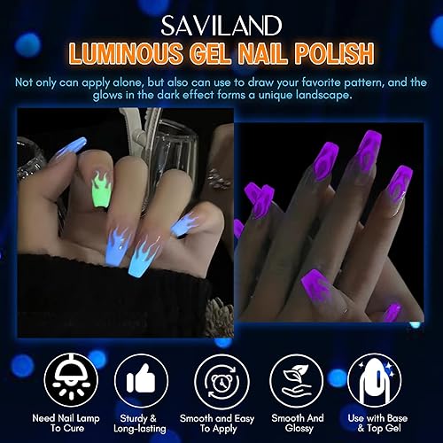 Miniatura 5 de SAVILAND - Juego de esmaltes de uñas que brillan en la oscuridad 24 colores navideños luminosos Esmalte en gel U V neón de secado rápido Efecto de
