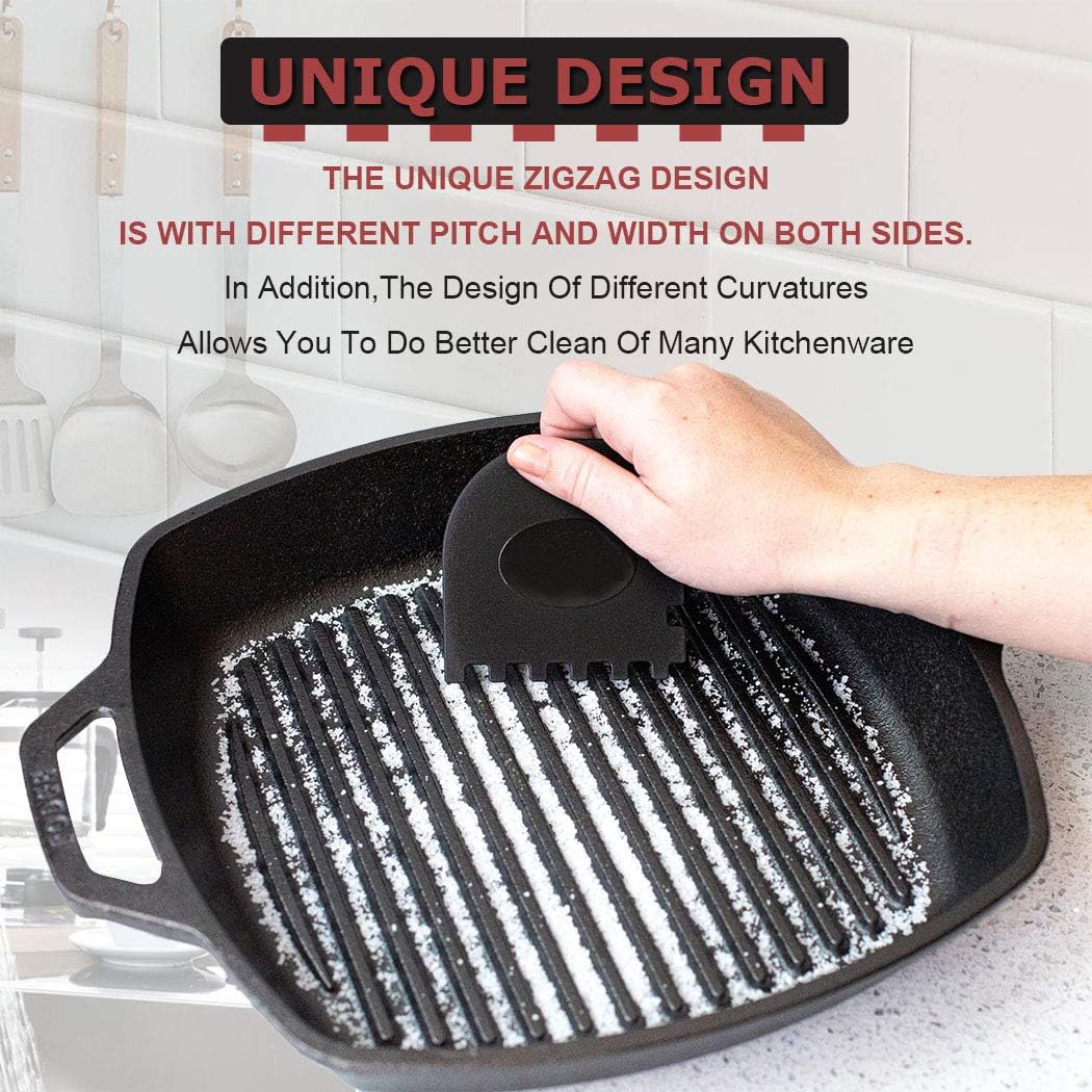 Grill Pan Scraper Cast Iron Pan Scrapers Hand Held Skillet Scrubber Scraper Cleaners Tools For Cast Iron Pans,Frying Pan,Skillet,Grill,Wok,Dutch Ovens,Waffle Iron Pans,Cookware Accessories: Home & Kitchen
