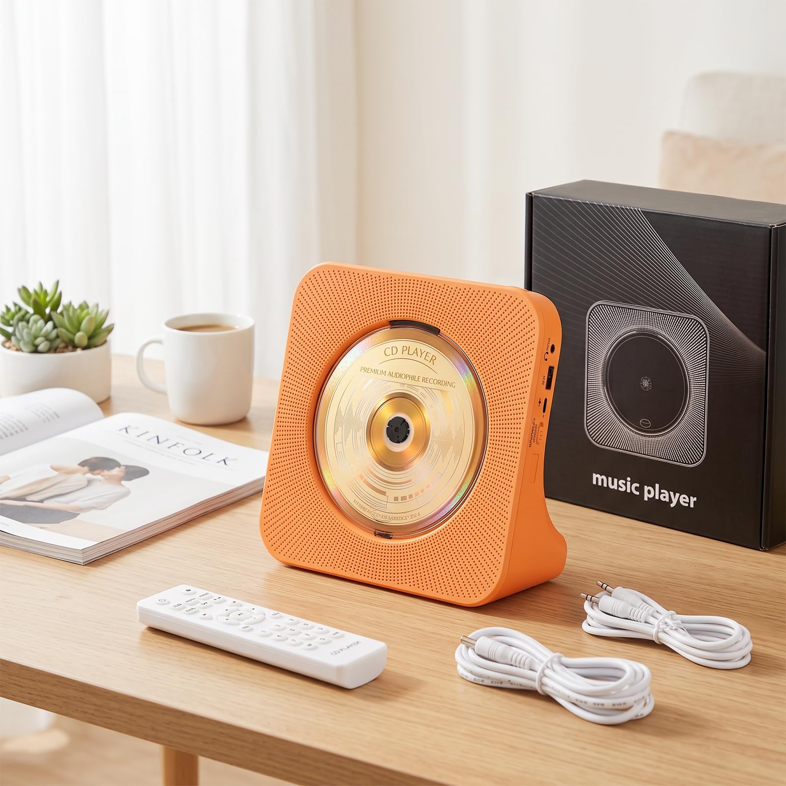 Lecteur CD Bluetooth 5.0 avec Haut-parleurs, Radio Orange