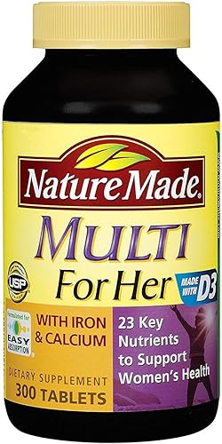 Nature Made, Multi vitaminas para ella con hierro y calcio y 23 nutrientes clave para apoyar la salud de la mujer (300 tabletas)