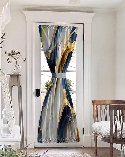 Miniatura 1 de Navy Blue Gold Black Out French Door Curtains For Door Window,Marble Modern Art Abstract Gradient Gray Rod Pocket Door Drapery Curtain Panel With