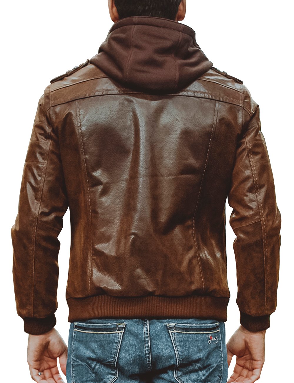 FLAVOR Giacca di Pelle Vera Uomo Moto Cappuccio Staccabile