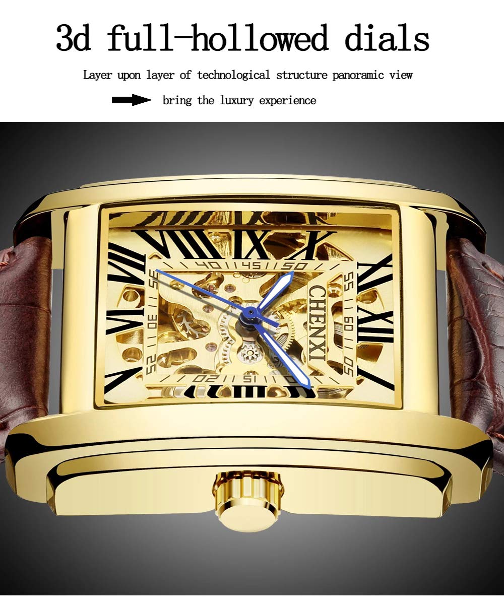 MASTOP Reloj de pulsera analógico para hombre, de piel, impermeable, con diseño de esqueleto Tourbillon