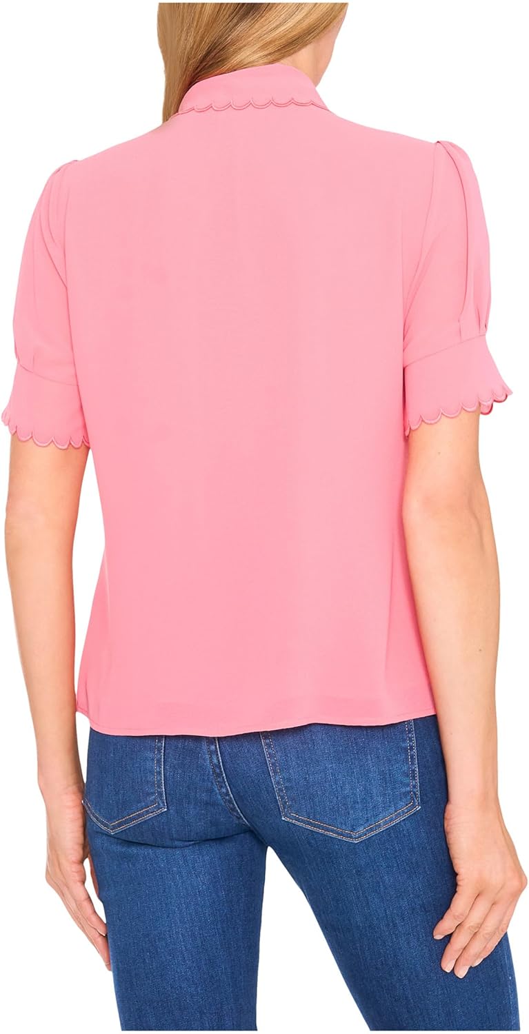 CeCe Womens Short Sleeve Scalloped Collar & Cuff Button-up Blouse - Image 2