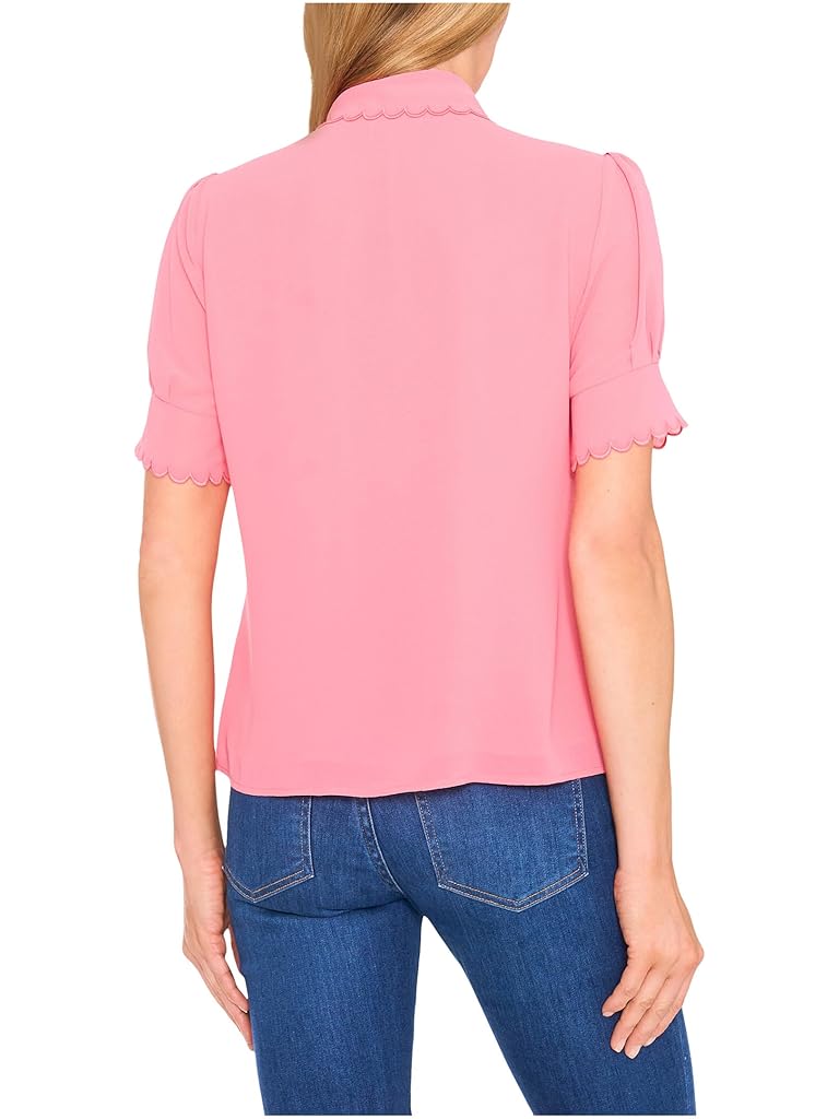 Pink CeCe Short Sleeve Scalloped Collar & Cuff Button-Up Blouse