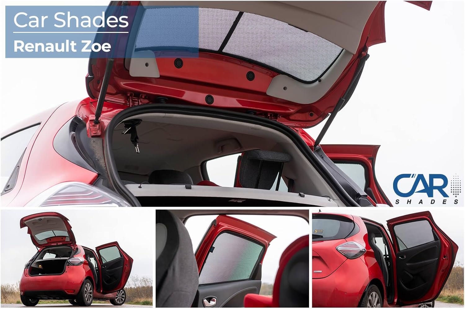 Car Shades Set for Automotive Interior Sun Protection, Compatible with Renault Zoe 2013-2019 & 2019- (4-Parts)