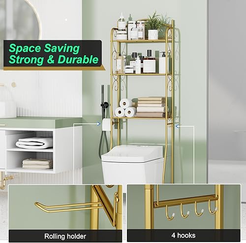 Miniatura 7 de HOME BI Estante de almacenamiento sobre el inodoro, estante organizador de baño de 3 niveles, soportes de inodoro independientes ahorradores de