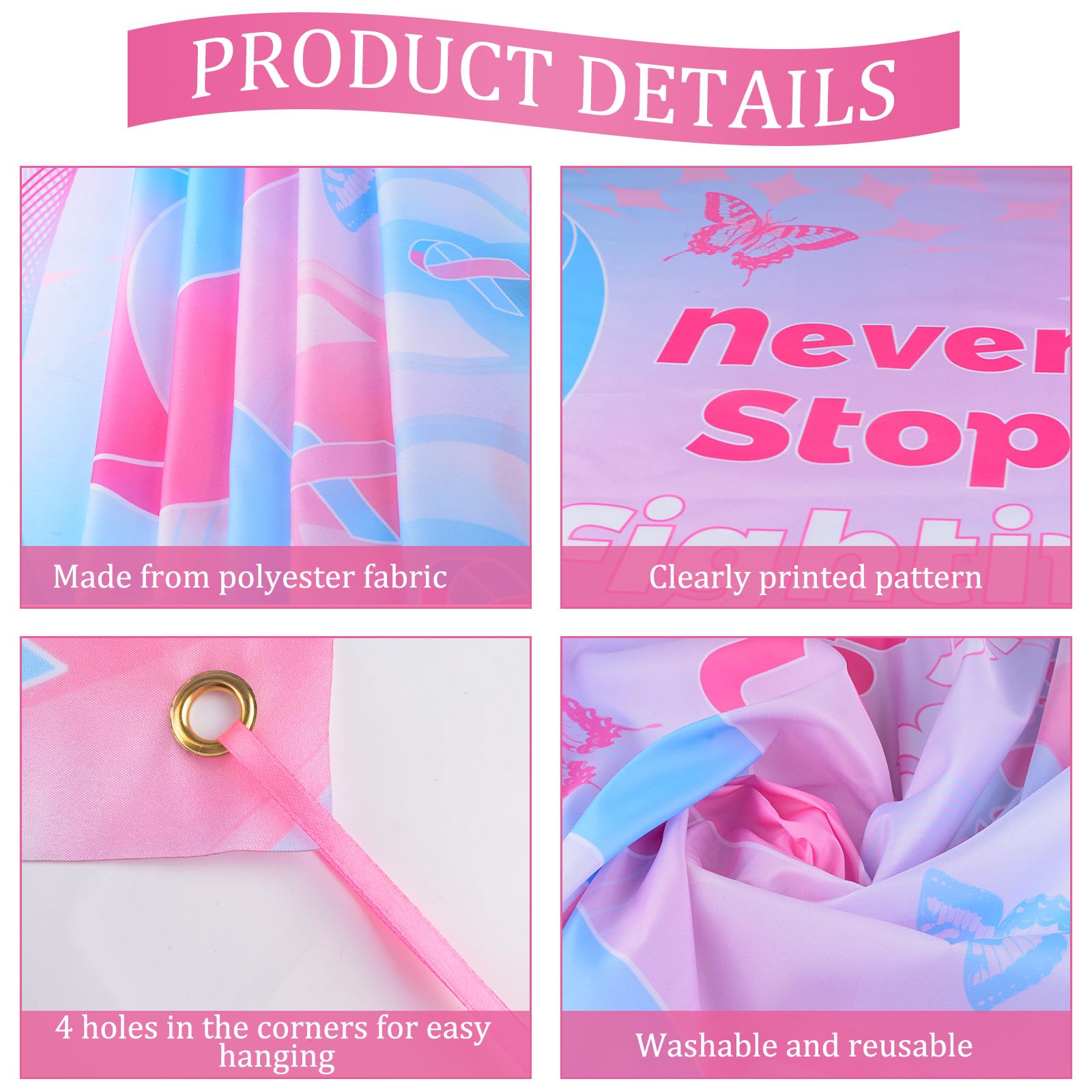 WANDIC Pink Blue Ribbon Personalised Banner,185 * 90cm Defects Awareness Male Breast Cancer SIDS Large Banners Background Banners for Charity Event Party Decorations - Image 3
