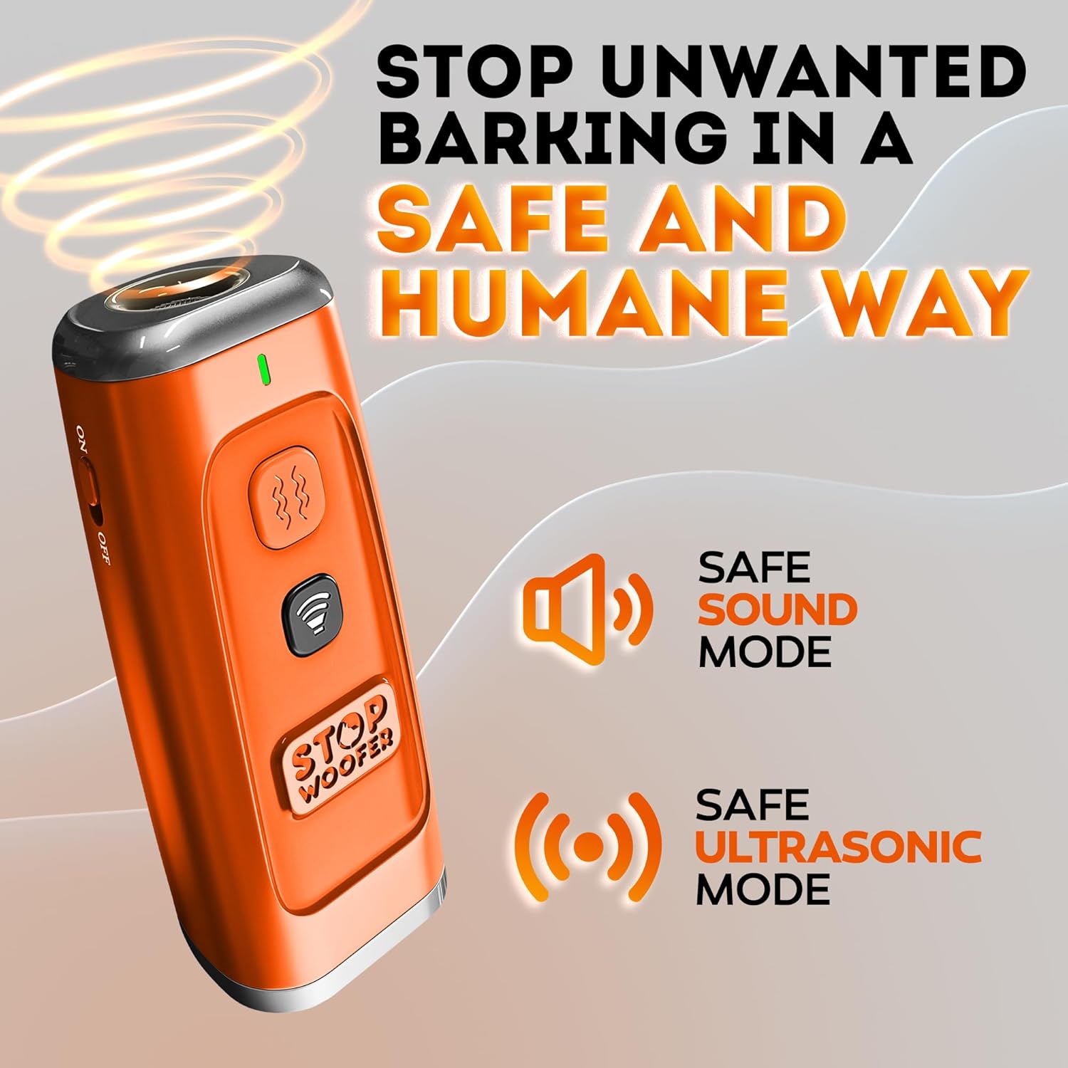 STOPWOOFER Ultrasonic Dog Bark Deterrent, No Shock Humane Bark Control Device, Stops Barking Fast, Indoor & Outdoor Dog Trainer, Safe for Small Medium Large Dogs