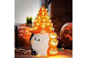 Ceramic Gnome Halloween Decorations - Orange Pumpkin Gnome Ceramic Tree Lighted Table Decor