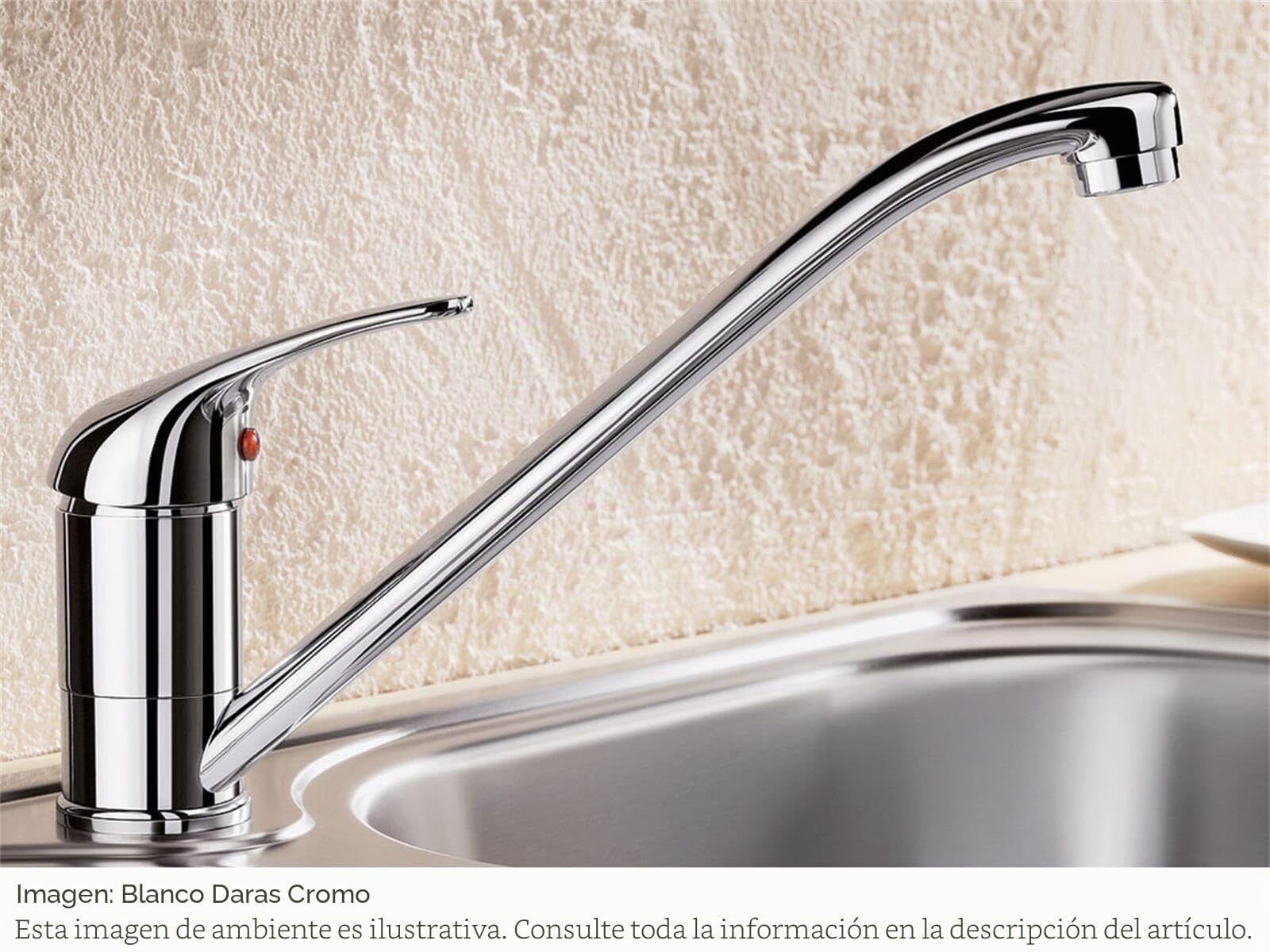 BLANCO DARAS – Grifo de Baja Presión para la Cocina – Modelo Compacto Básico en Diseño Clástico – Caño Alto y Largo – Cromado – 519723