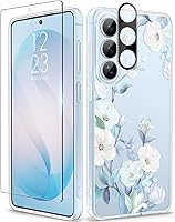 Vista 73 de GVIEWIN Funda protectora para Samsung Galaxy S25, transparente floral, delgada, a prueba de golpes, para mujer, no se pone amarilla, con protector