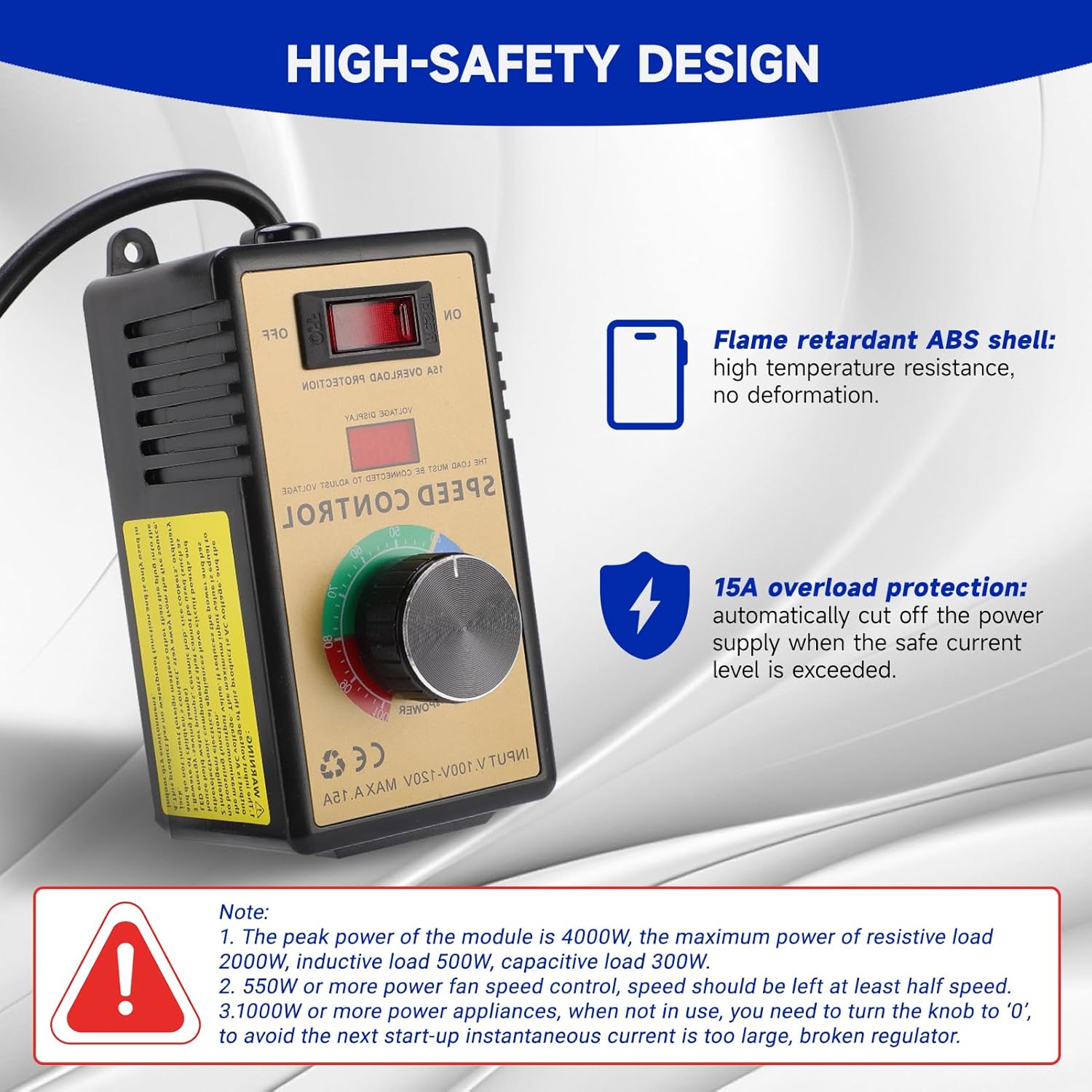 4000W AC 110v Motor Speed Controller Angle Grinder, Variable Fan Speed Controller, for Electric Motors Variable Speed Control Switch Electronic Voltage Regulation