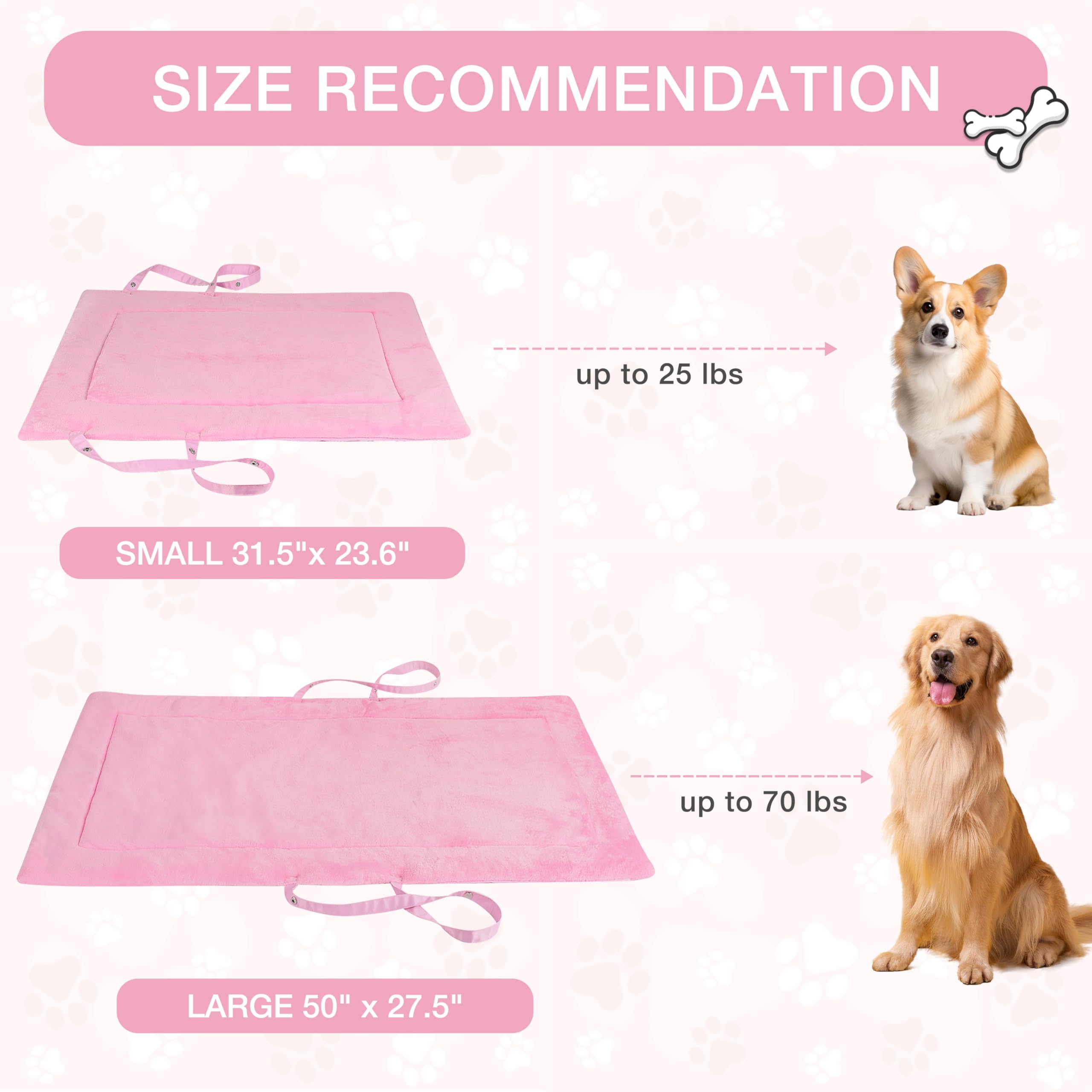 Coperta Impermeabile per Cani da Viaggio 80 x 60 cm, Tappetino per Cani da Esterno, Cuscino Lavabile per Cani da Portare Via, Letto Pieghevole per Cani da Viaggio, Auto, Campeggio, Rosa
