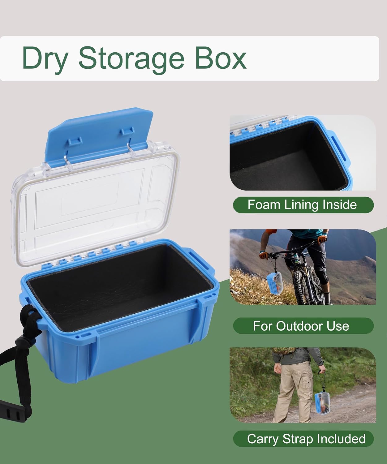Small Dry Box Floating Waterproof Storage Container Box for Kayaking | Water Tight Box with Foam Lining & Transparent Lid, Water Proof, Blue, Phone & Wallet Box, 6.5" L x 4.3" W x 3.4" H
