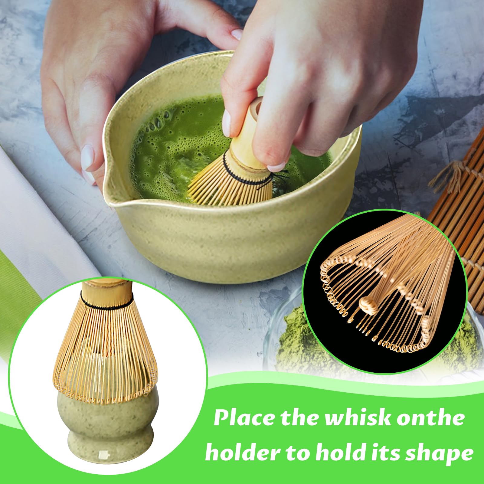 Matcha kit 6 Pezzi - Set di Matcha per Cerimonia Giapponese - Set Accessori Cerimonia Tè Matcha,Portafrusta, ideale per la cerimonia del tè o come regalo （Matcha verde）