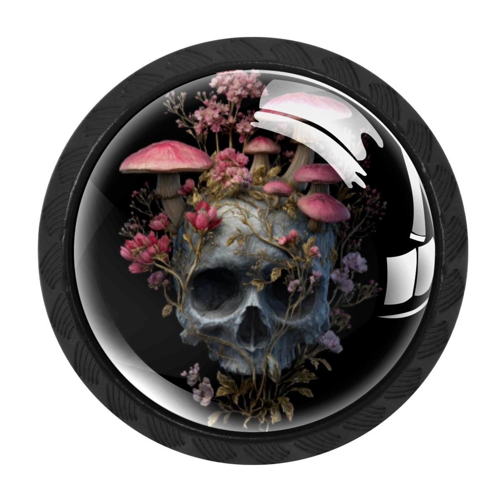 CHENZZZZ 4 Pack Black Skull Floral Mushroom (1) Kitchen Handles, Cabinet Pulls Hardware for Cupboard Drawer Knobs Dresser Pulls