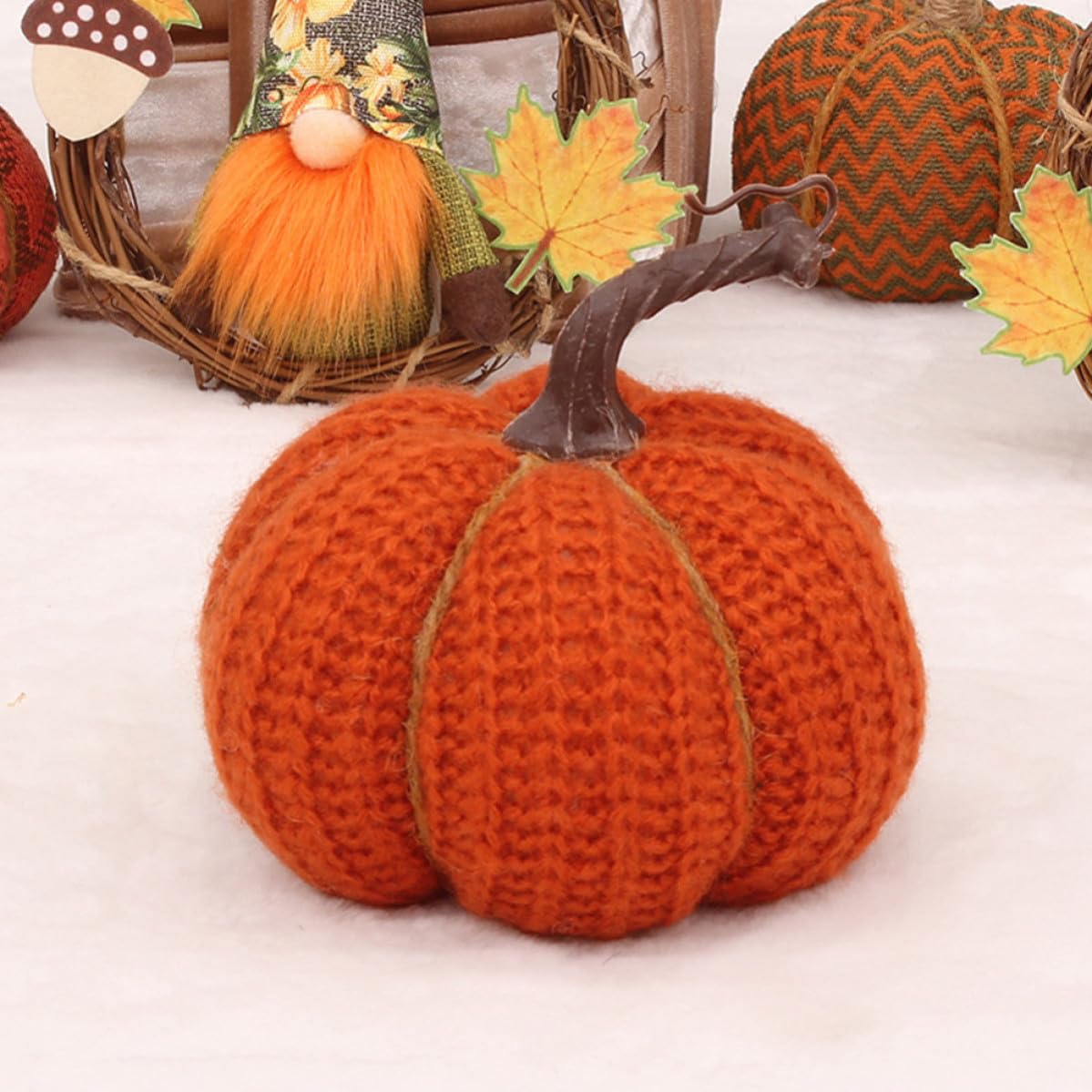 Uonlytech 4 Pezzi Zucca Decorativa da Tavolo Autunnale, Realistica Arancia