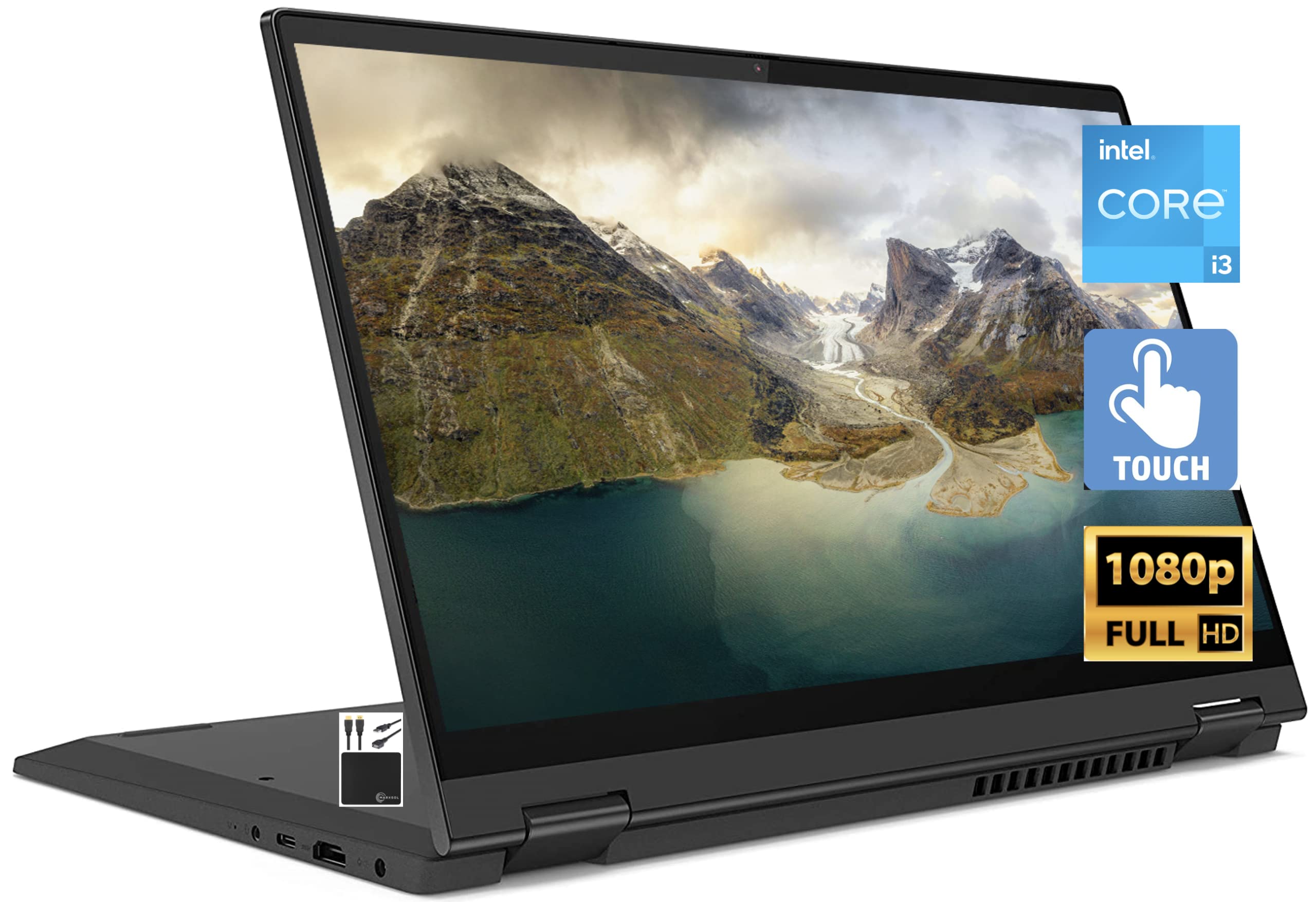 2022 Newest Lenovo Flex 5i 14" FHD Touchscreen 2-in-1 Laptop Computer, Dual Core Intel i3-1115G4 (Upto 4.1GHz, Beats i5-1030G7), 4GB RAM, 128GB SSD, WiFi, Webcam, Graphite Grey, Win 11S+MarxsolCables