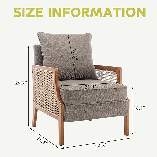 Miniatura 2 de HAOBO Home Silla decorativa moderna de mediados de siglo, sillas tapizadas para sala de estar, sillón con reposabrazos de ratán, cómoda silla de