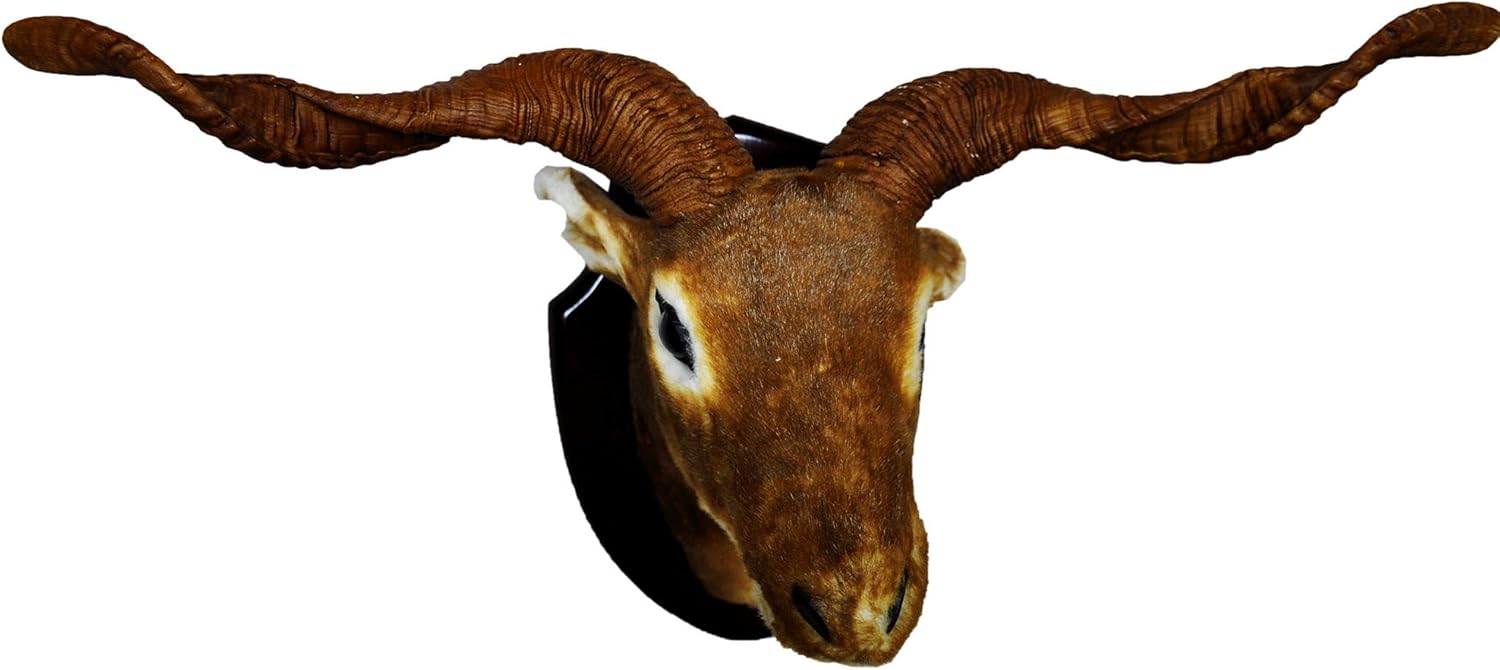 Retro Straight Horned Goat Head with Horns Trophy Mount