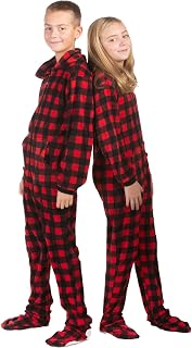 Hoodie Footed Onesie Buffalo Plaid Fleece Footed Pajamas for Boys & Girls