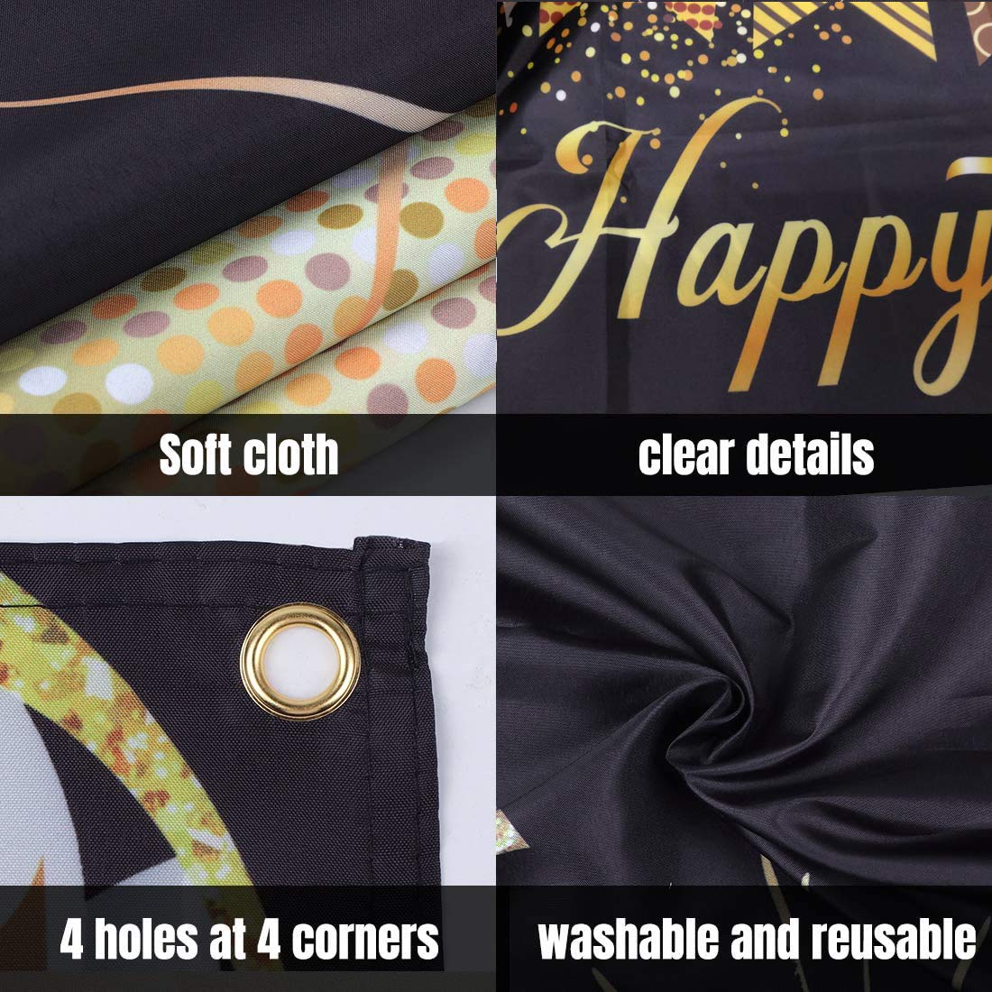 Decorazioni Compleanno 18 Anni Oro E Nero - Sfondo In Poliestere 185x110 Cm, Per Feste E Foto - Foto 2