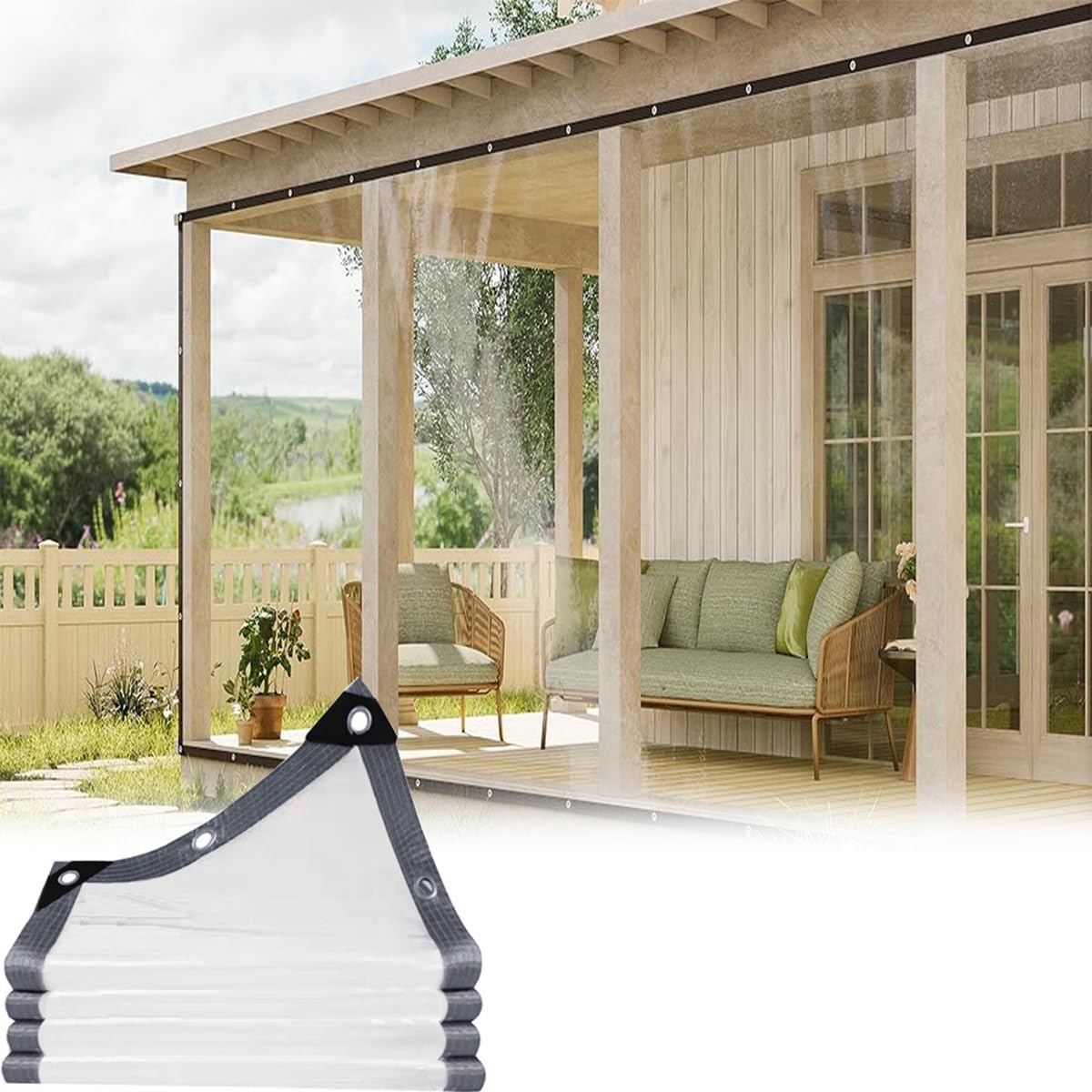 Clear Tarp Waterproof with Grommets Anti-Tear Insulation Shed Cloth Rainproof Plastic Sheeting for Balcony Garden Chicken Coop Plant Roof Patio Enclosure(6.6X10FT)