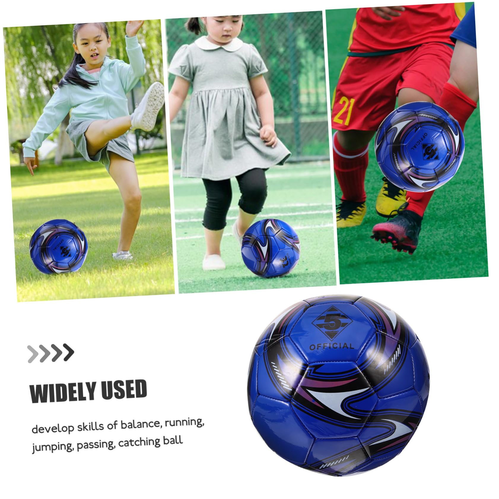Balón de Fútbol 5 PVC para Niños, Balón Inflable para Entrenamiento, Tamaño Pequeño, Color Azul Tornado, Pelota de Fútbol para Exterior, Adecuado para Juego y Práctica Escolar