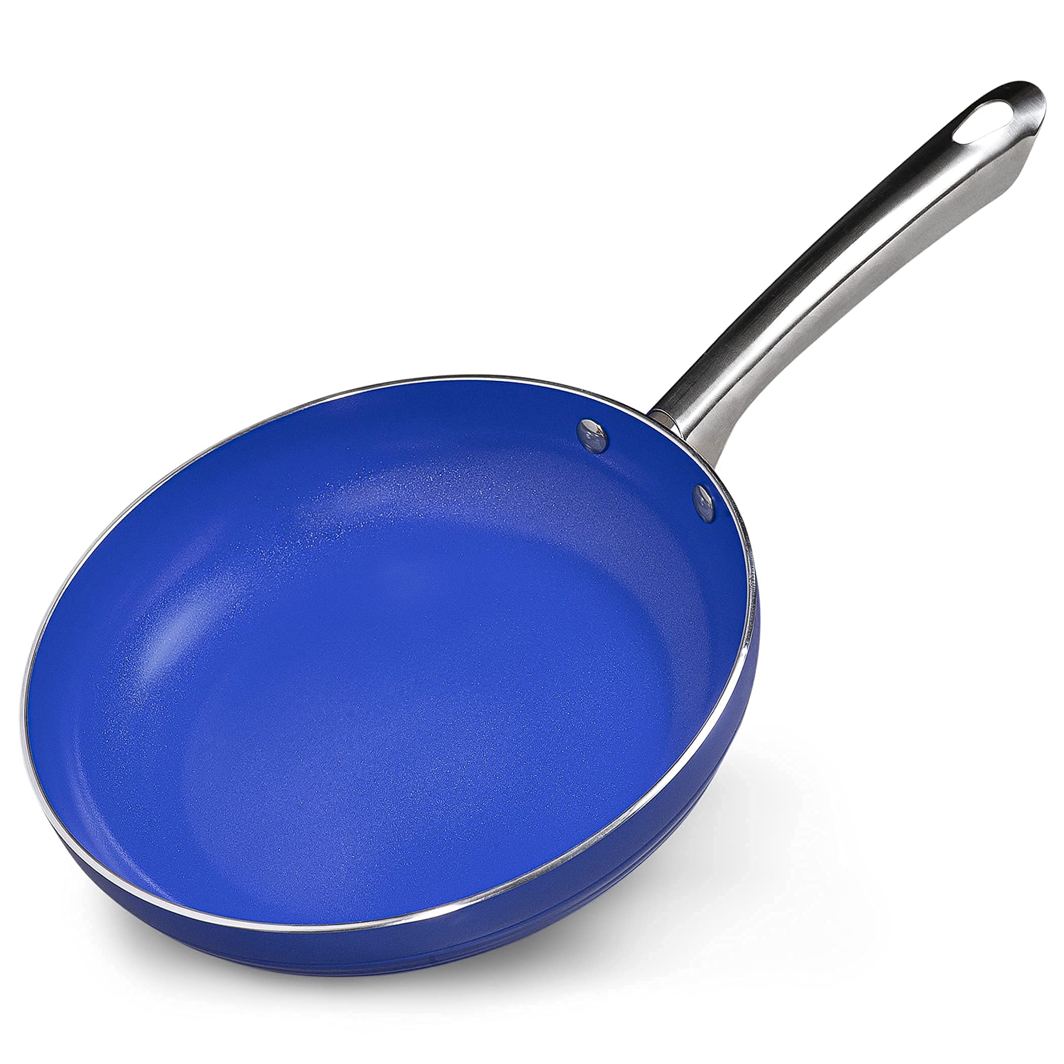 Patelnia indukcyjna z pokrywą szklaną, wysoki brzeg, wzmocniona ceramicznie, powłoka nieprzywieralna, szklana pokrywa żaroodporna (24 cm, Niebieski)