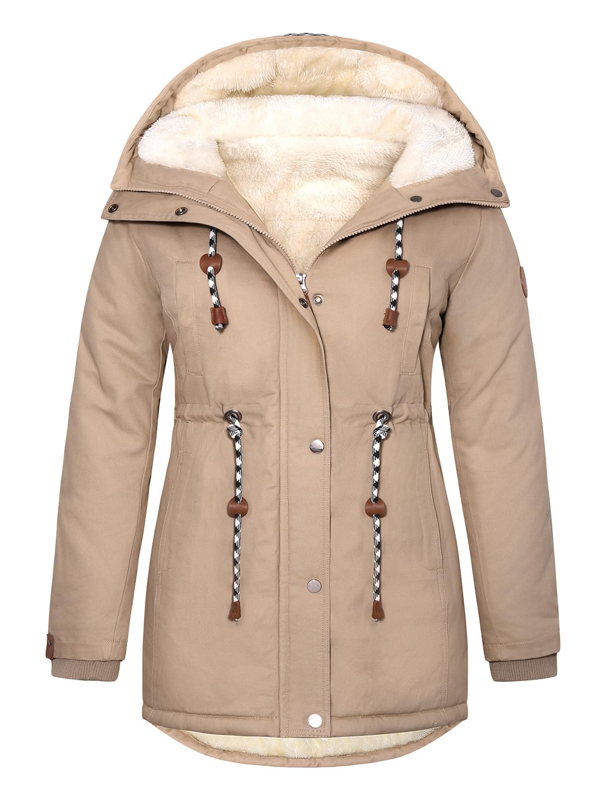 Tuopuda Giacca Parka Donna Invernale Medio Lungo Cappotto in Pile Taglie Forti con Cappuccio Caldo Casual Outdoor Antivento Cappotti