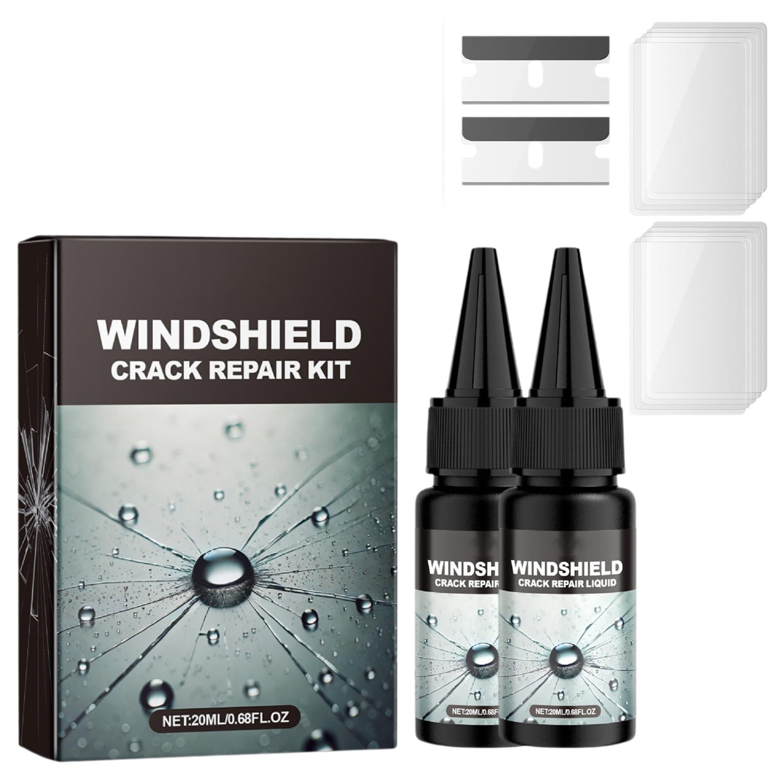 Liquido per la Riparazione di Crepe del Parabrezza dell'auto, Liquido per la Riparazione di Crepe, scheggiature da pietrisco, per Riparare Graffi, Fori, ragnatele, 20 ml (2)