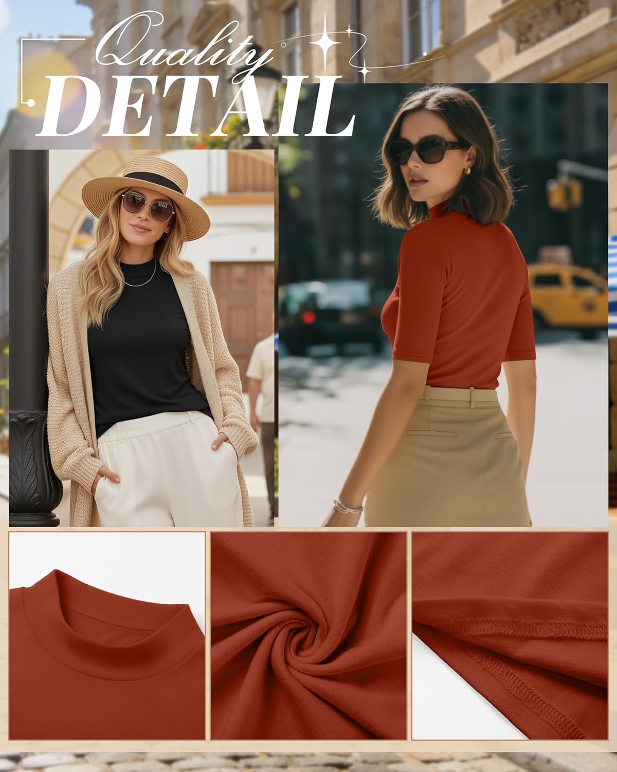 Ficerd 2 Pack Women's Mock Turtleneck T Shirts, Half Sleeve Business Casual Tunic Tops Slim Fit Summer Basic Dressy Tee Shirt - Image 5