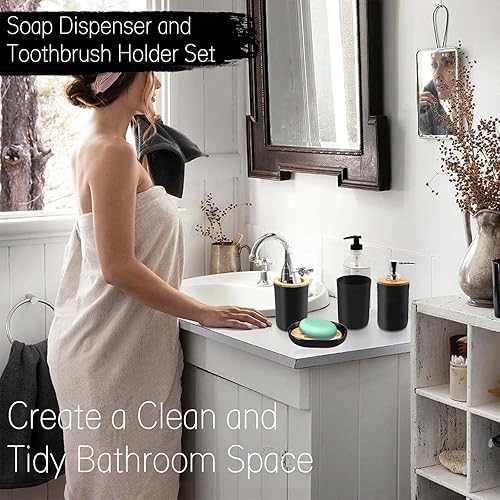 Miniatura 5 de SYOUACEND - Juego de accesorios de baño negros de 5 piezas, juego de accesorios de baño, soportes de plástico para cepillos de dientes con tapa de