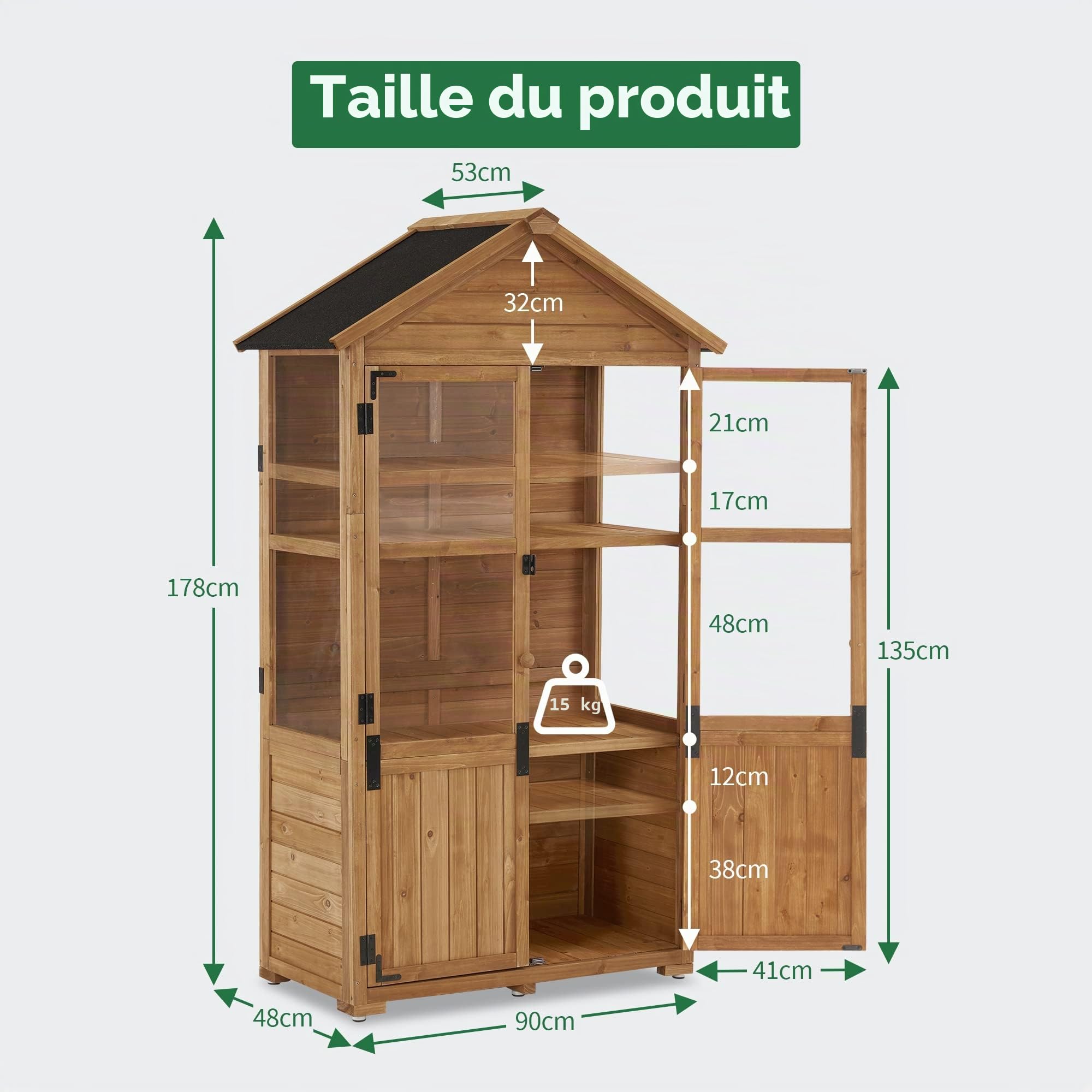 M MCombo Petite Armoire de Jardin en Bois Abri de Jardin extérieur Abri à Outils Serre résistante aux intempéries pour Balcon et terrasse 100 × 53 × 178 cm 0111 (Naturel)
