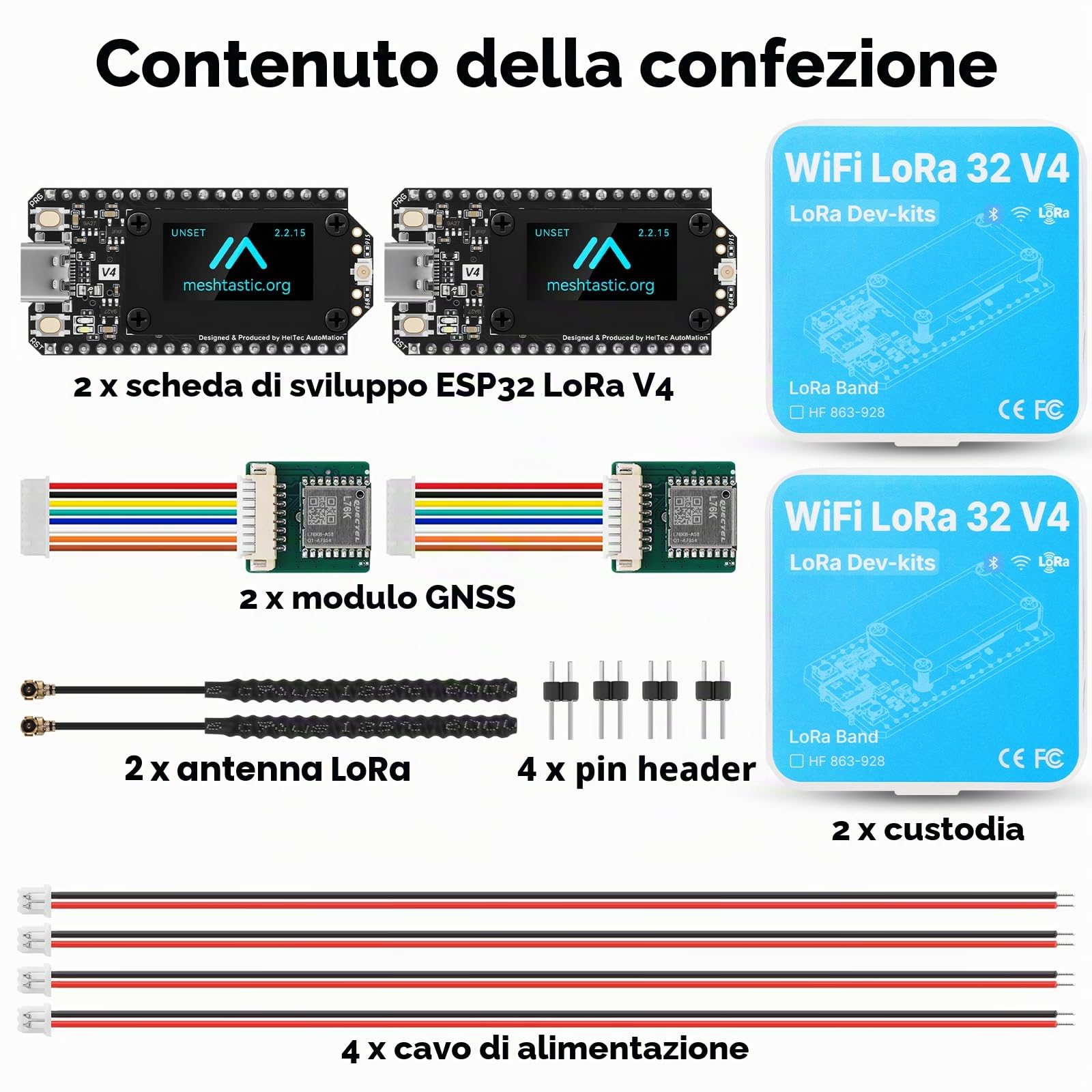 2 pezzi prebrasati ESP32 LoRa V4 scheda di sviluppo con modulo GNSS e antenna loRa 915 MHz, WiFi integrato Bluetooth SX1262 display OLED da 0,96 pollici, interfaccia di tipo C per tastiera a