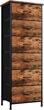 Somdot Chest of Drawers Storage Shelf with Drawers Wardrobe Side Storage Pockets Width 16.5 x Depth 11.8 x Height 45.3 inches 42 x 30 x 115 cm Fabric Stylish Chest Clothing Storage Living Room | Storage Tower with Steel Frame and Wooden Top Chest, Vertical Nightstand for Closet, Bedroom Organizer Furniture