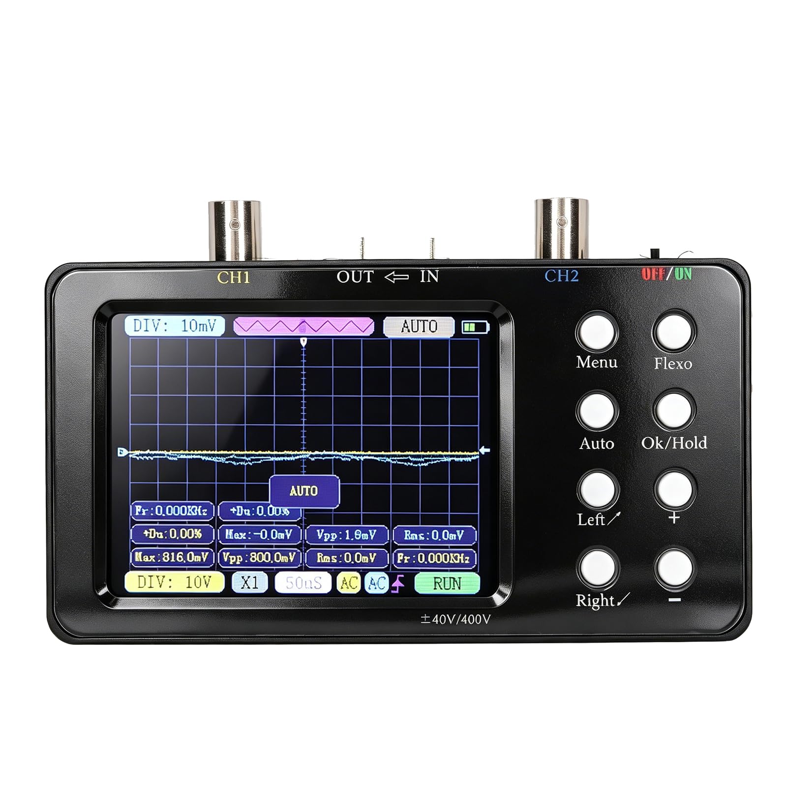 Fyearfly Osciloscopio de Doble Canal, Multímetro de Osciloscopio Digital Generador de Señal Portátil de 2 Canales Ancho de Banda de 2Mhz con Pantalla LCD Retroiluminada + Pinza de Cocodrilo